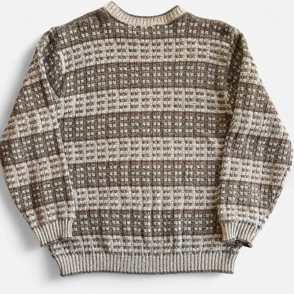 Vintage David Taylor Tan Green Knit Earthy Slouchy Neutral Cozy Crewneck Sweater - Picture 5 of 6